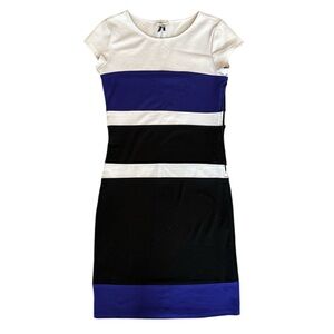 Dynamite White and Blue Color Block Knee-Length Dress Size Small
